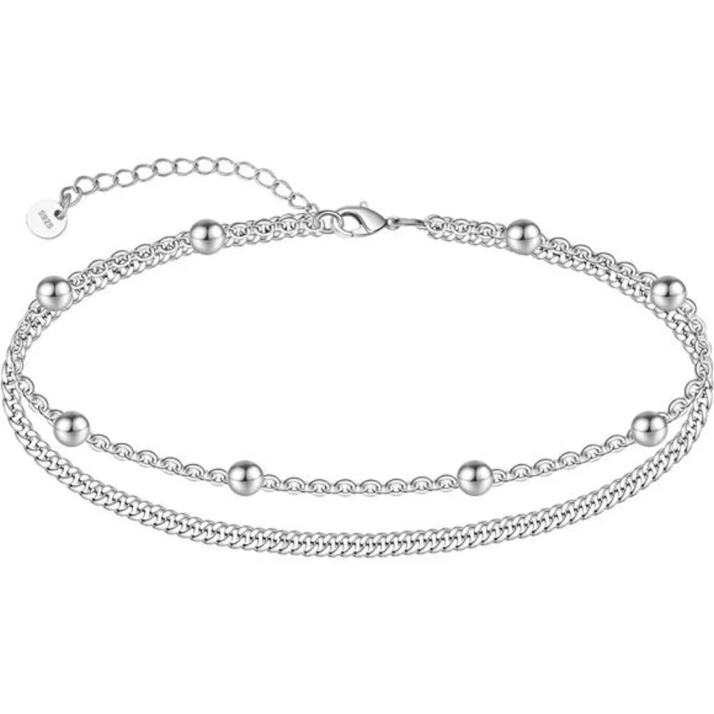 Sterling Silver Layered Anklet Women Satellite Star Butterfly Beach Jewelry